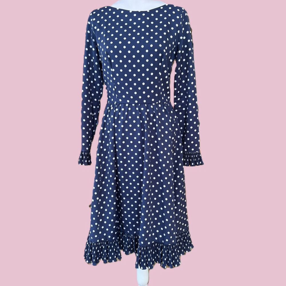 Victor Costa Navy Polka Dot Fit and Flare Dress Medium Large